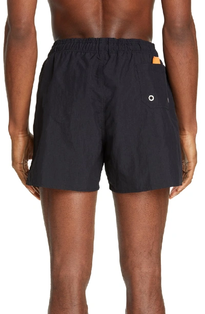 Shop Heron Preston Reflective Trim Swim Shorts In Black/ Orange