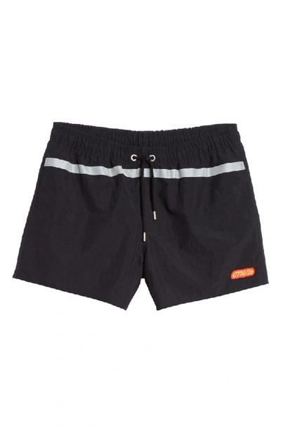 Shop Heron Preston Reflective Trim Swim Shorts In Black/ Orange