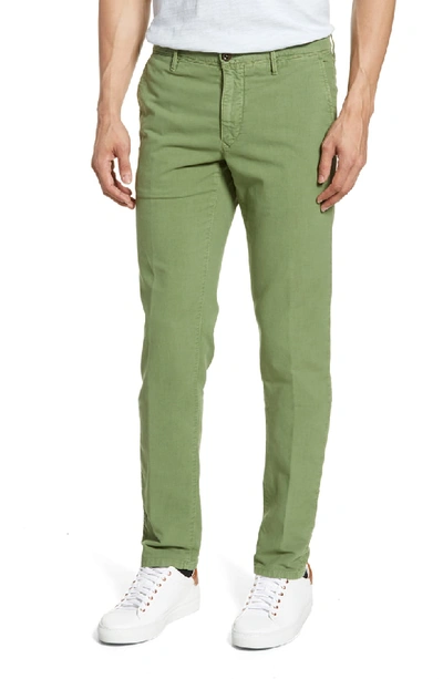 Shop Incotex Flat Front Solid Stretch Cotton Chino Trousers In Green
