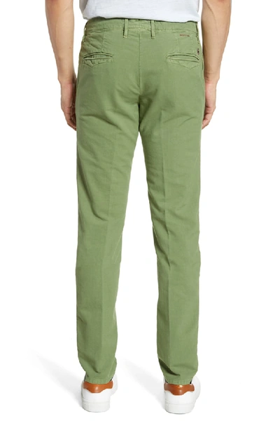 Shop Incotex Flat Front Solid Stretch Cotton Chino Trousers In Green