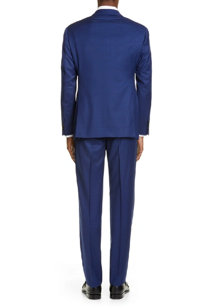 Shop Emporio Armani G Line Trim Fit Check Wool Suit In Solid Medium Blue
