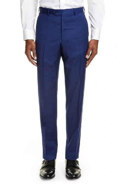 Shop Emporio Armani G Line Trim Fit Check Wool Suit In Solid Medium Blue