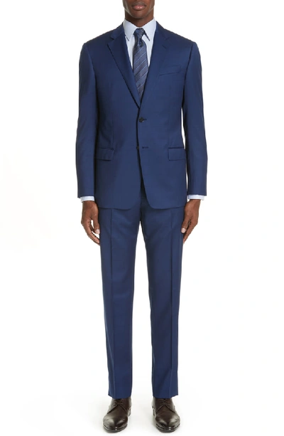 Shop Emporio Armani G Line Trim Fit Sharkskin Wool Suit In Solid Medium Blue