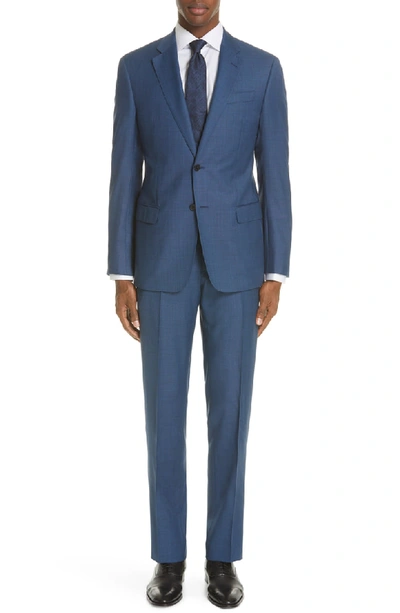 Shop Emporio Armani G Line Trim Fit Sharkskin Wool Suit In Blue