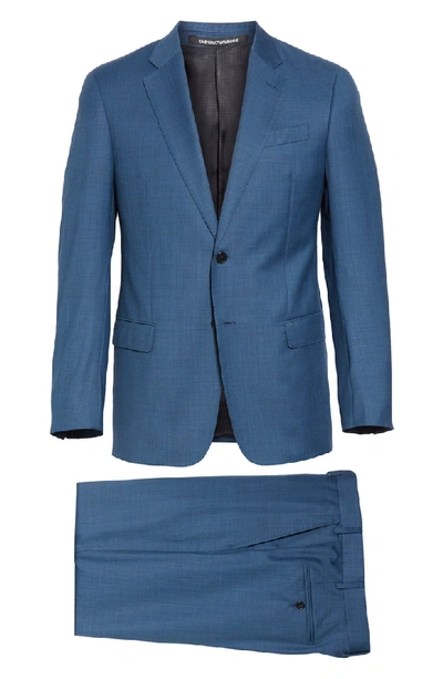 Shop Emporio Armani G Line Trim Fit Sharkskin Wool Suit In Blue