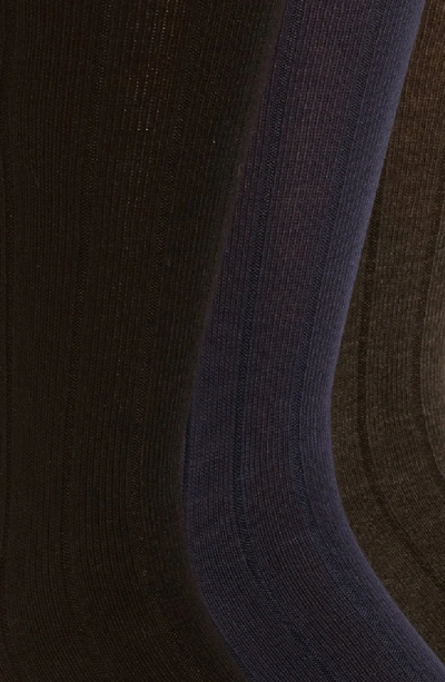 Shop Polo Ralph Lauren 3-pack Ribbed Socks In Black/ Navy/ Charcoal