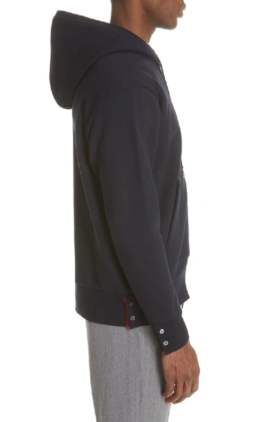 Shop Thom Browne Zip Hoodie In Navy