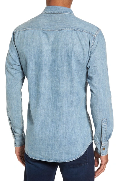 Shop Billy Reid Distressed Denim Western Shirt In Denim Wash