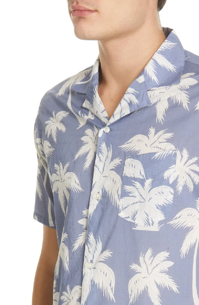 Shop Officine Generale Palm Print Shirt In Indigo White