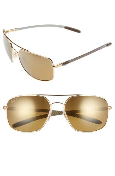 Shop Ray Ban 62mm Polarized Square Sunglasses In Gold