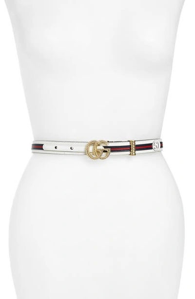 Shop Gucci Gg Marmont Leather Stripe Belt In Red
