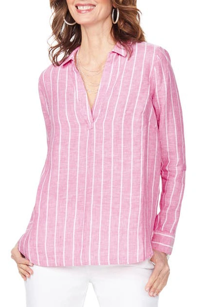 Shop Nydj Linen Tunic In Pink Dream Stripe