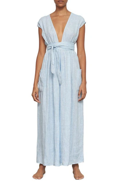 Shop Mara Hoffman Whitney Organic Cotton Cover-up Jumpsuit In White Blue