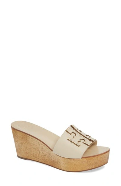 Shop Tory Burch Ines Wedge Slide Sandal In New Cream / Gold