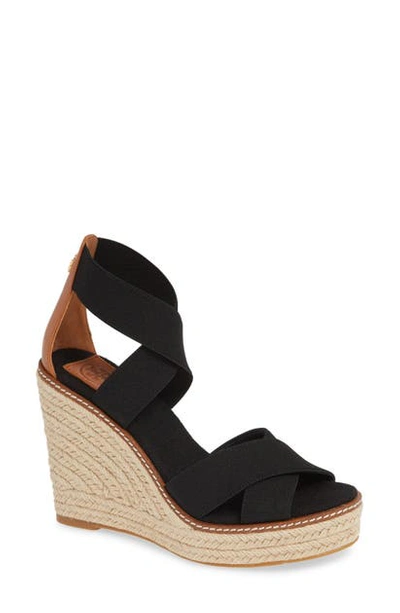 Shop Tory Burch Frieda Espadrille Wedge Sandal In Perfect Black/ Tan