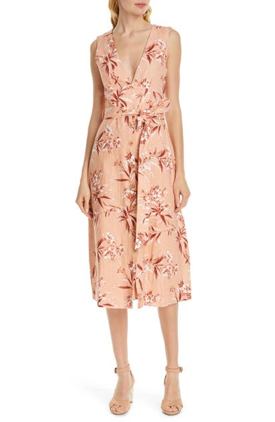 Shop Joie Ethelda Floral Midi Linen Dress In Warm Blush