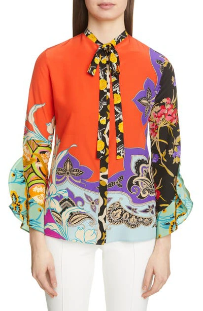 Shop Etro Patchwork Print Silk Blouse In Red