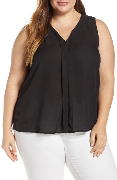 Shop Bobeau Alison Pleat Front Mixed Media Top In Black