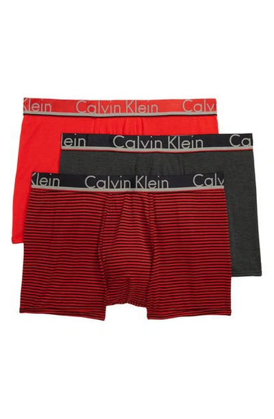 Shop Calvin Klein 3-pack Comfort Microfiber Trunks In Ribbon/ Charcoal Heather