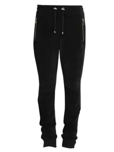 Shop Balmain Ribbed Velvet Zip Sweatpants In Black