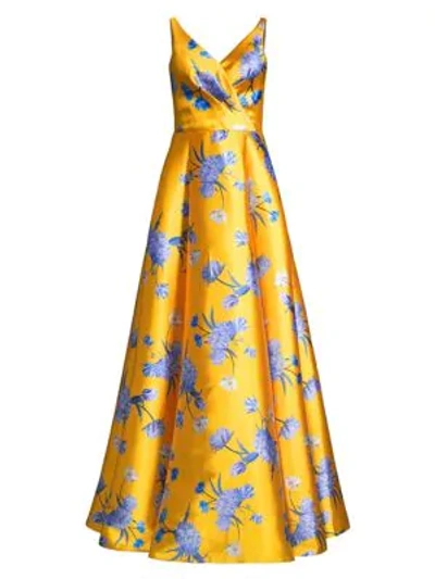 Shop Sachin & Babi Rae Floral Gown In Canary Multi