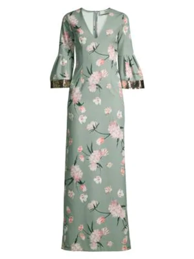 Shop Sachin & Babi Floral Tower Gown In Olive