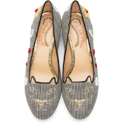 Shop Charlotte Olympia Black And White Gingham Kitty Flats In Gfa0004 Mul
