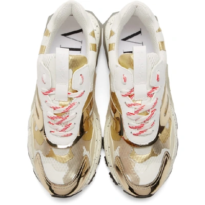 Shop Valentino White And Gold  Garavani Camo Bounce Sneakers In E4mgoldplat