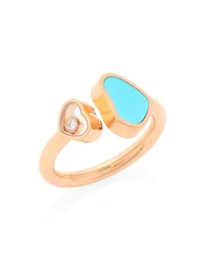 Shop Chopard Happy Hearts 18k Rose Gold, Diamond And Turquoise Ring