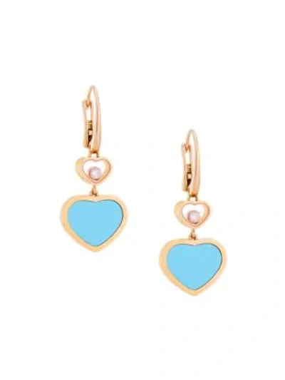 Shop Chopard Happy Hearts 18k Rose Gold, Diamond & Turquoise Drop Earrings