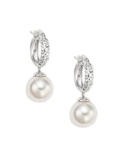 Shop Majorica Ophol 10mm White Round Pearl & Sterling Silver Hoop Earrings