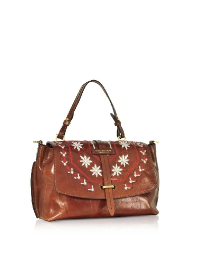 Shop The Bridge Fiesole Embroidered Leather Satchel Bag In Brown