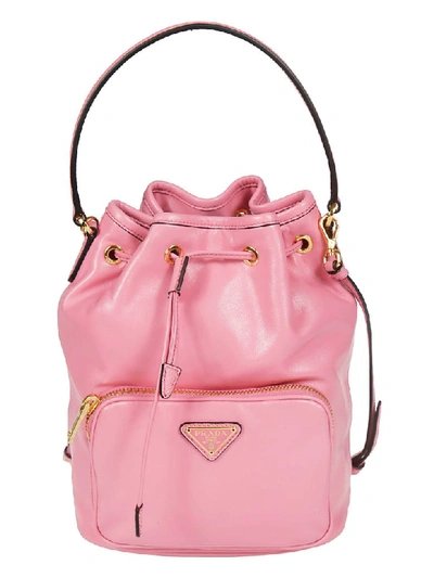 Shop Prada Logo Plaque Bucket Bag In Pink