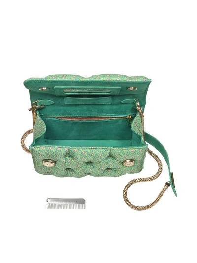 Shop Benedetta Bruzziches Frogs Printed Green Satin Silk Carmen Shoulder Bag