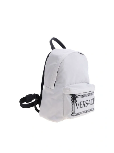 Shop Versace Logo Print Backpack In White