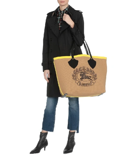 Shop Burberry Giant Vintage Bag In Black/iris Yellow