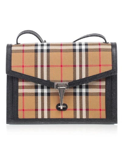 Shop Burberry Small Checked Shoulder Bag In Black