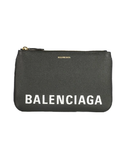 Shop Balenciaga Logo Zipped Pouch In Noir Blanc