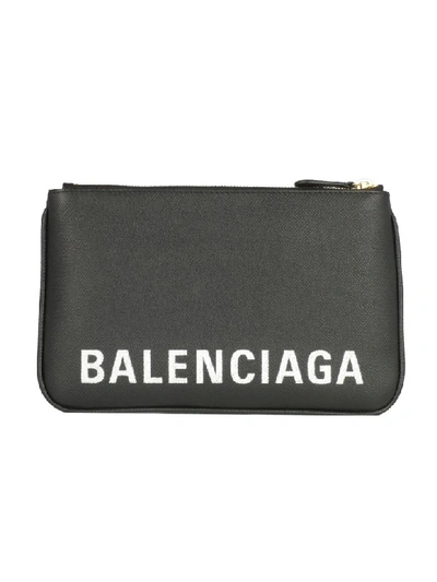 Shop Balenciaga Logo Zipped Pouch In Noir Blanc