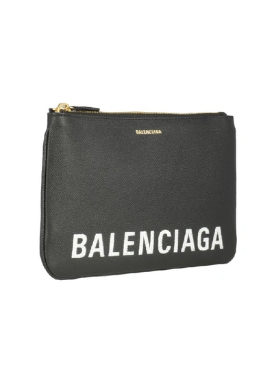 Shop Balenciaga Logo Zipped Pouch In Noir Blanc