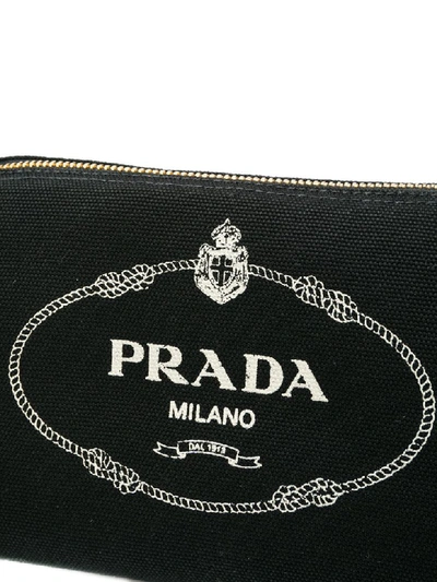 Shop Prada Logo Clutch In Nero+talco