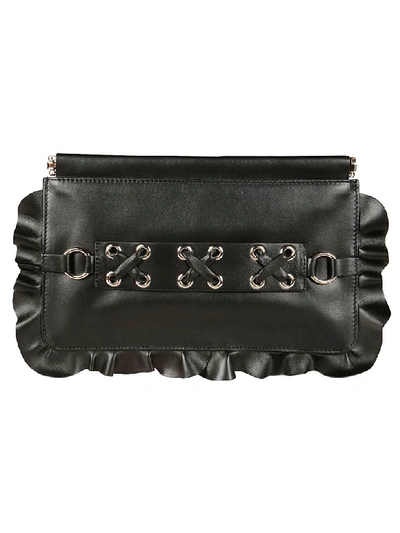 Shop Red Valentino Ruffle Trim Clutch In Black