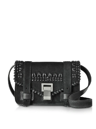 Shop Proenza Schouler Ps1+ Black Suede Mini Crossbody Bag W/crochet