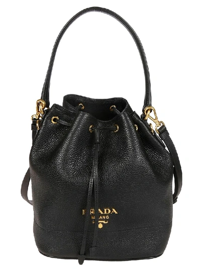 Shop Prada Plaque Bucket Bag In Black