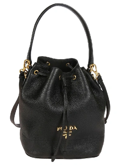 Shop Prada Plaque Bucket Bag In Black