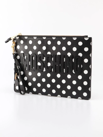 Shop Moschino Logo Clutch In Black Pois