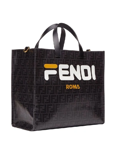 Shop Fendi Logo Print Tote In Cfm Nero+bianco