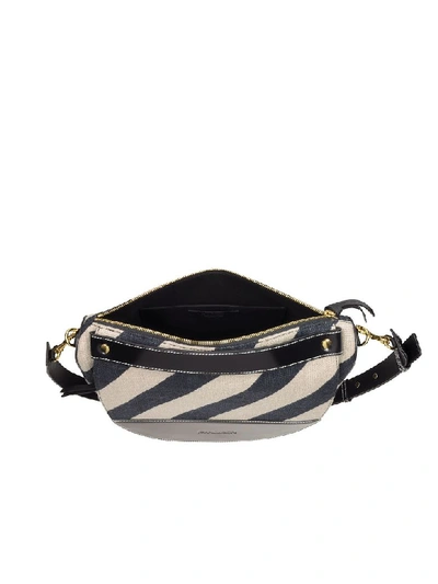 Shop Jw Anderson Black And Off White Striped Linen Moon Shoulder Bag In Black/white