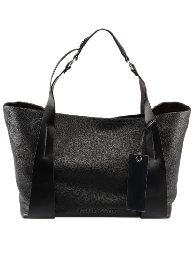 Shop Miu Miu Madras Tote In Nero