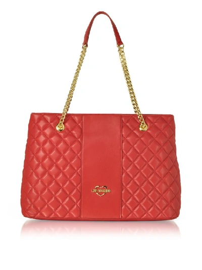 Shop Love Moschino Quilted Eco Leather Tote Bag In Red